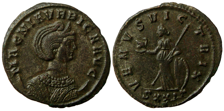 Остатки серебрения (англ.Patchy silver). Магния Урбика,283–285 годы, антониниан.