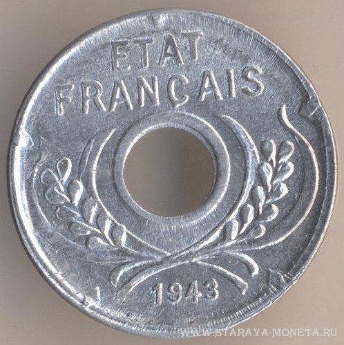 5 центов 1942 н. Французский Индокитай