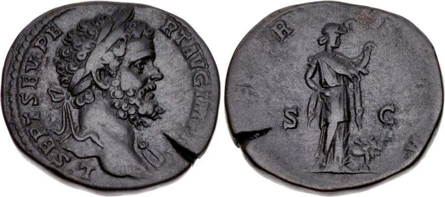 Засоренный штемпель (англ.Filled die). Септимий Север, 193–211 годы, сестерций.