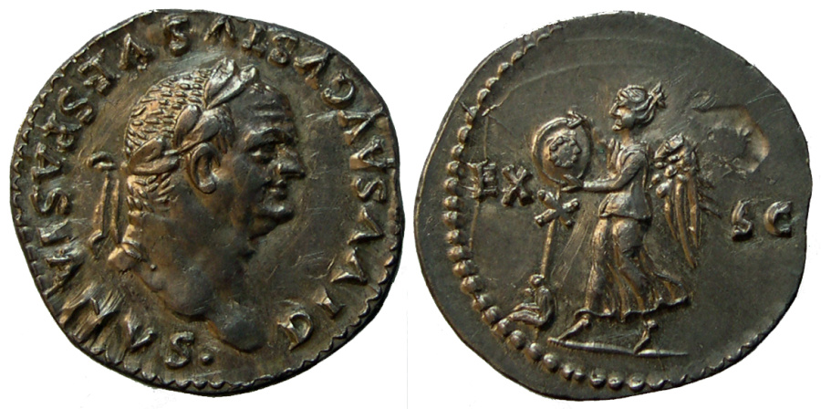 Дефекты заготовки при литье (англ.Casting voids and flan flaws). Веспасиан, 69–79 годы, денарий.
