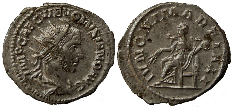 Выщербленный штемпель (англ.Die cud). Волузиан, 251–253 годы, антониниан.