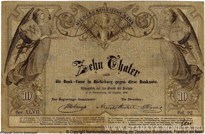  - Shaumburg-Lippischen Kassen-Anweissung(Nieders&#228;chsische Bank, Buckerburg  1856  A469 P:S736 10  1856) ()