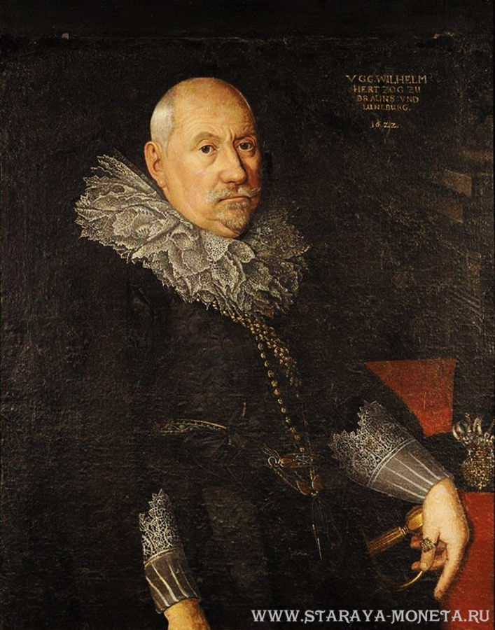 Вильгельм Август был герцогом.&#65279; Лезер 1 1/2 рейхсталера (1618/1619), Харбург. Монетный мастер Томас Тимпе.&#65279; Монеты герцога Вильгельма Брауншвейг-Харбургского (1603-1642).&#65279; Монетный двор Харбурга.
