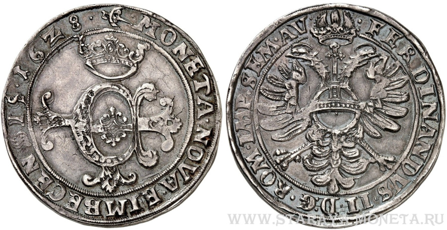 Рейхсталер 1628 года, с титулом Фердинанда II 28,23 г. Дав. 5241.
