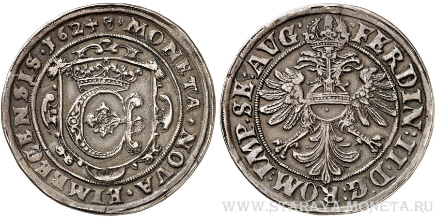 1/2 Рейхсталера 1624 года, с титулом Фердинанда II 14,43 г.