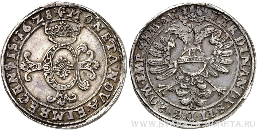 Доппельталер 1628 г., титул Фердинанда II. 58,33 г. (мм.) Дав. 5240.