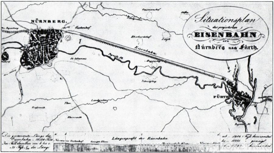 Талер в честь завершения строительства первой железной дороги из Нюрнберга в Фюрт, 1835.