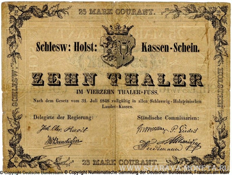  - Schleswig-Holstein Kassenscheine 1 Thaler 1848. ()