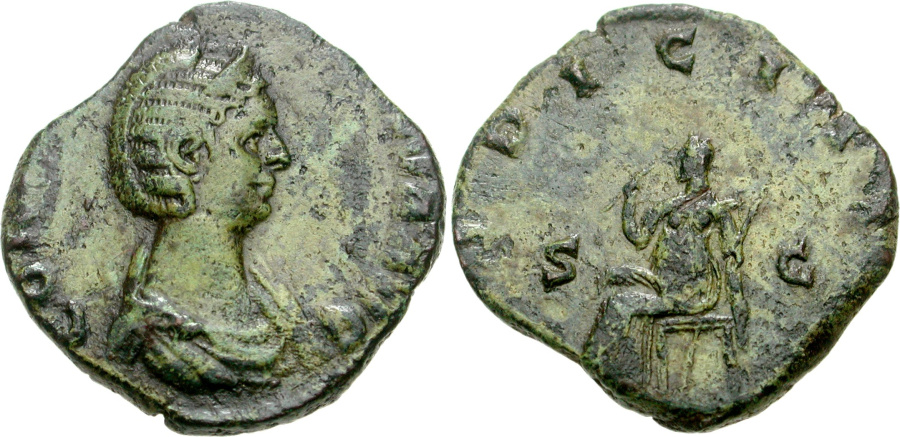 Прямоугольный монетный кружок (англ.Squared flan). Салонина, 254–268 годы, сестерций.
