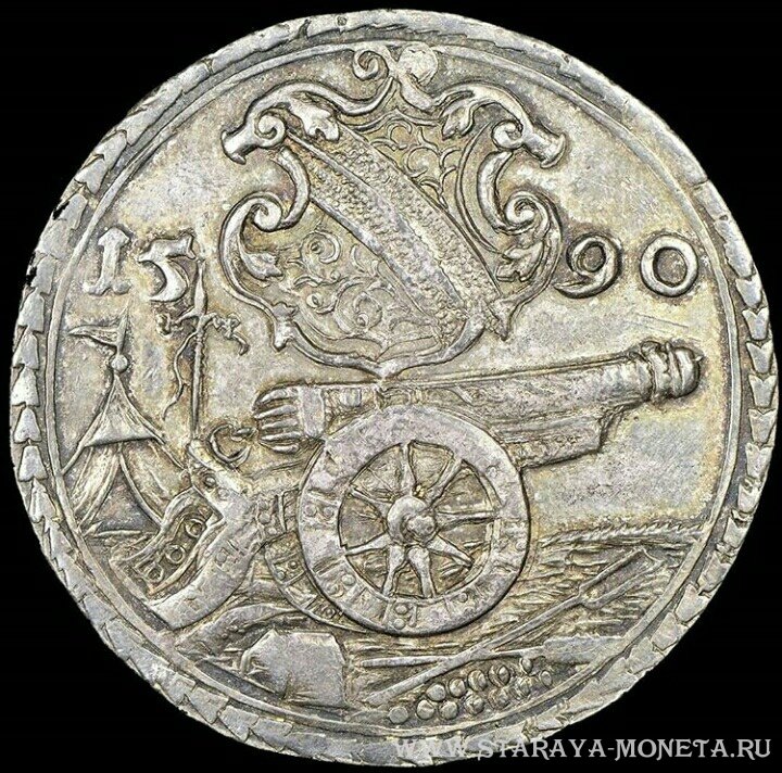 &#65279;Талер 1590 года. Kanonentaler. 28,75 g., Французский Эльзас, Страсбург.